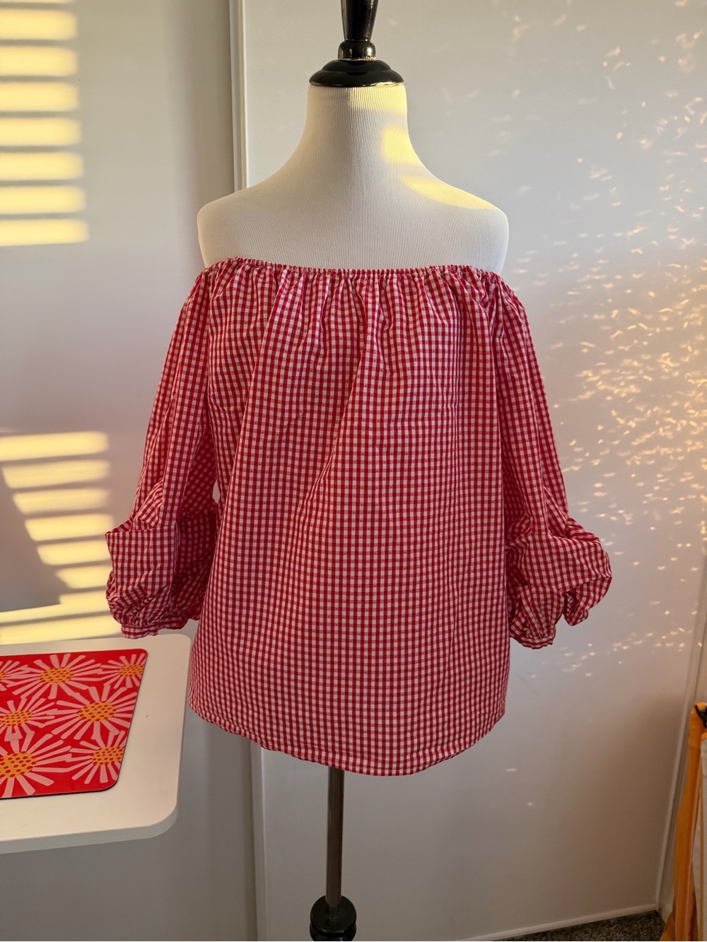 grand & greene Red Gingham Off-the-Shoulder Blouse